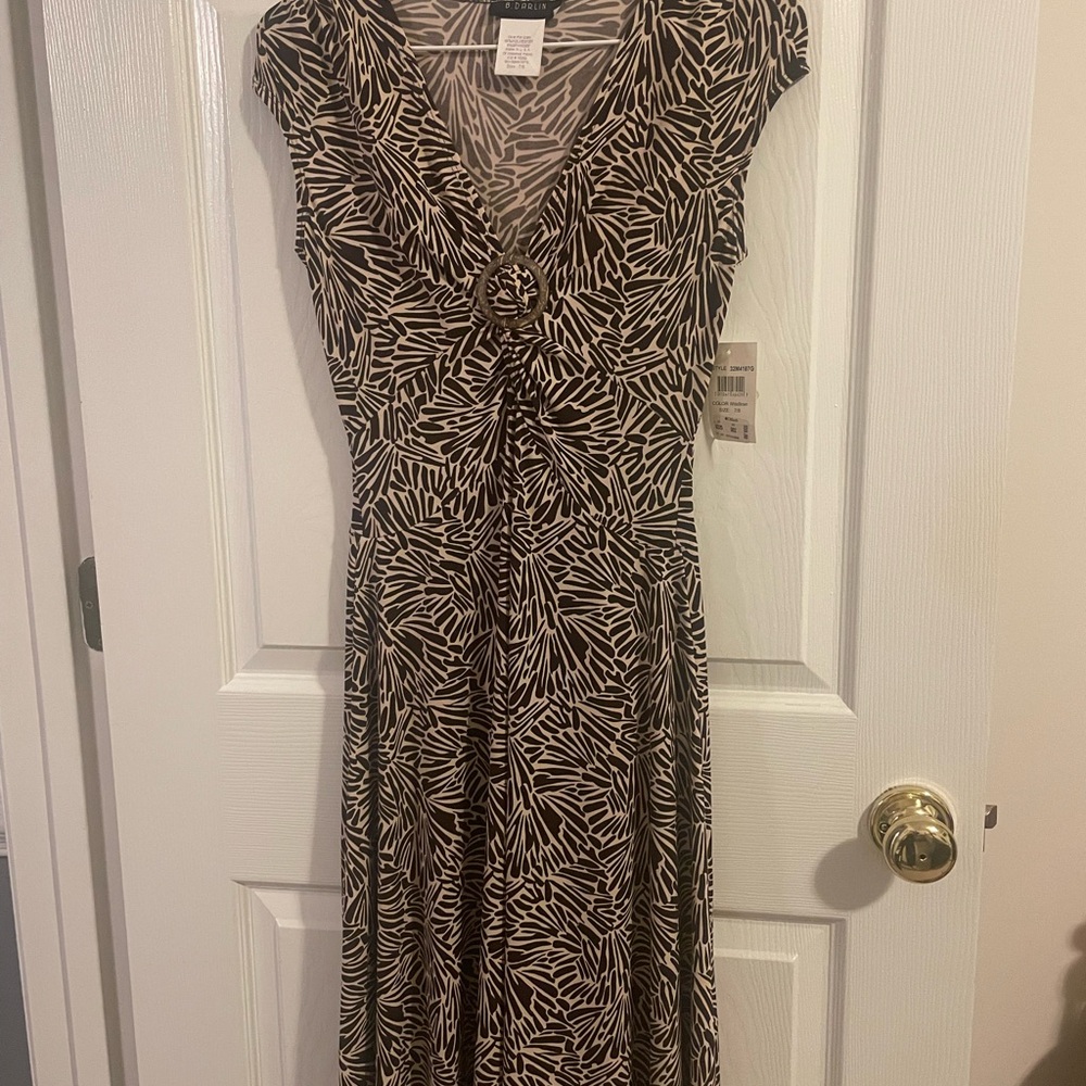 B Darlin Brown and White Patterned Midi Dress